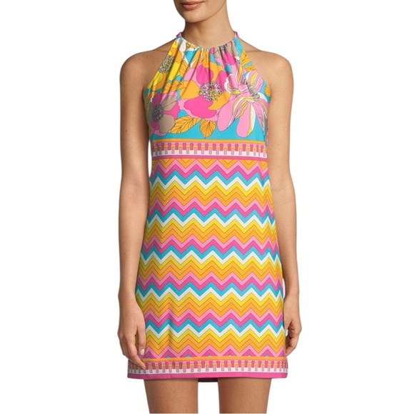 Trina Turk Pink and Yellow Halter Sundress Mini - Picture 1 of 13